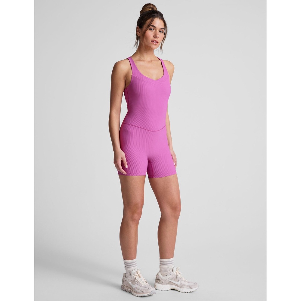 Beyond‎ Yoga Routine Ribbed Biker Jumpsuit Racerback V-Neck Active Romper Small - Picture 2 of 9